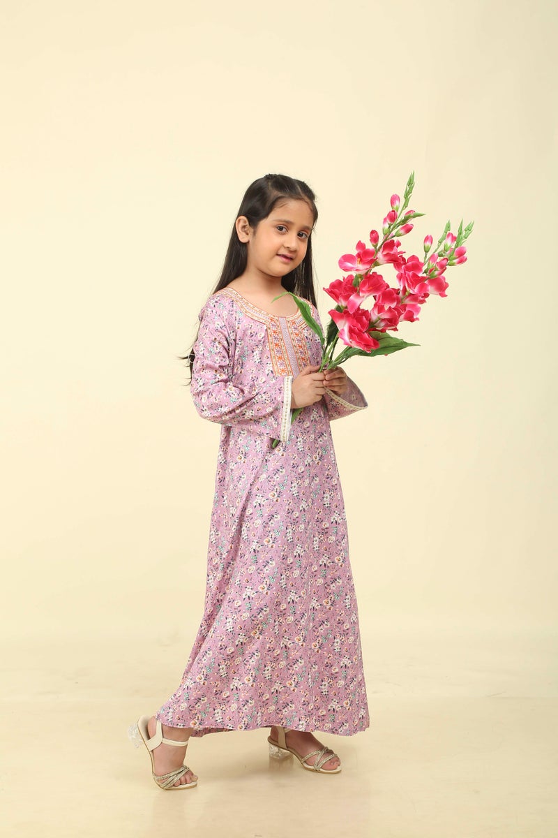 HANA & SARA Girls Viscose Blended Digital Print Floral Arabic Jalabiya – Lightweight Modest Wear Dress - Image 5
